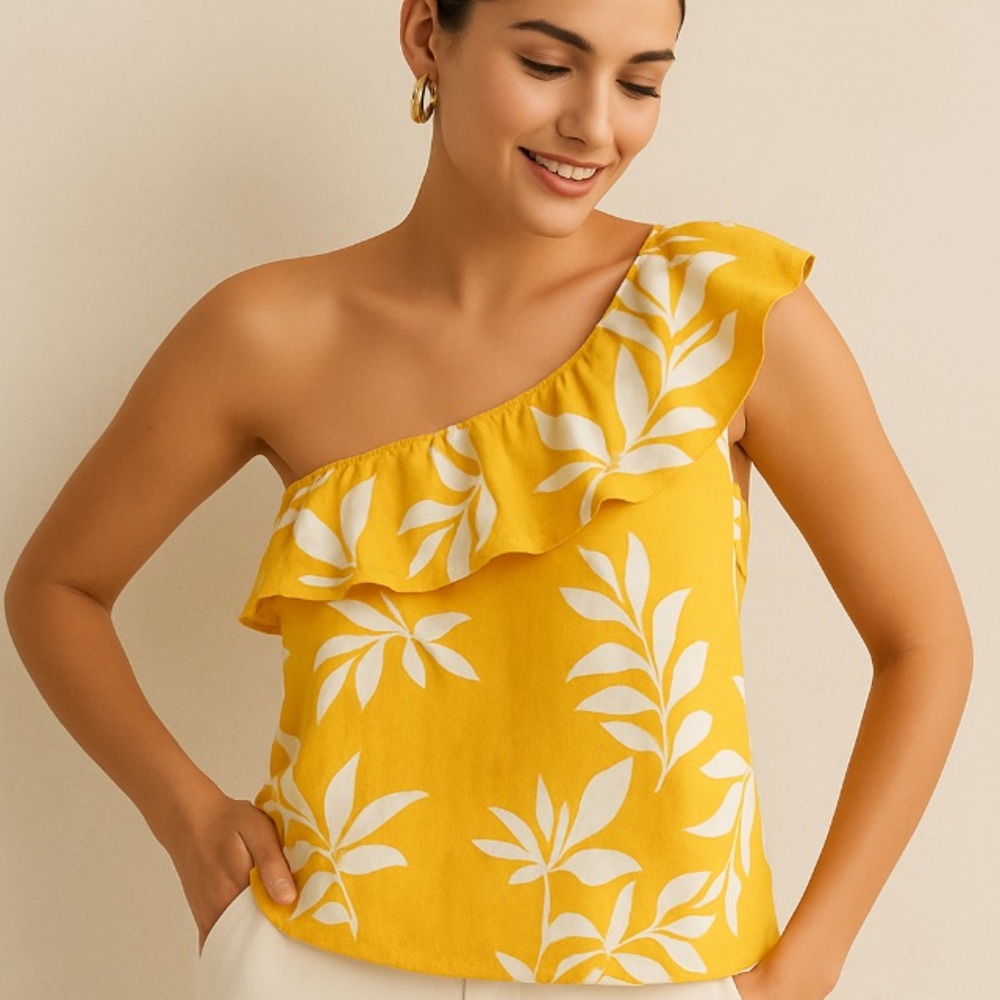Old Navy Yellow Asymmetrical Ruffled Blouse